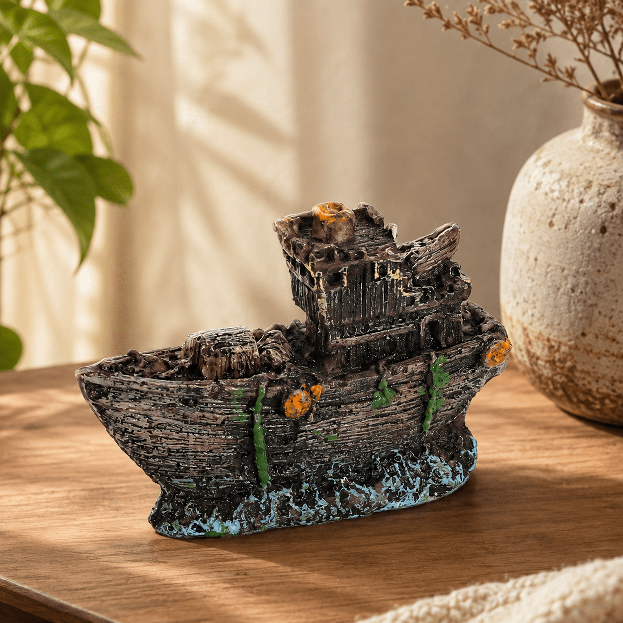 Mini Shipwreck Resin Ship Model – Weathered Ocean Floor Decor - Ocean Relic Studio- Handcrafted Wooden Ship Model