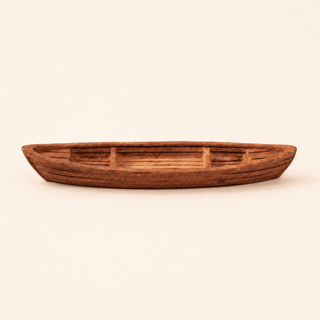 Miniature Canoe Resin Model – Open Hull Wooden Boat 8.9 cm - Ocean Relic Studio- Handcrafted Wooden Ship Model