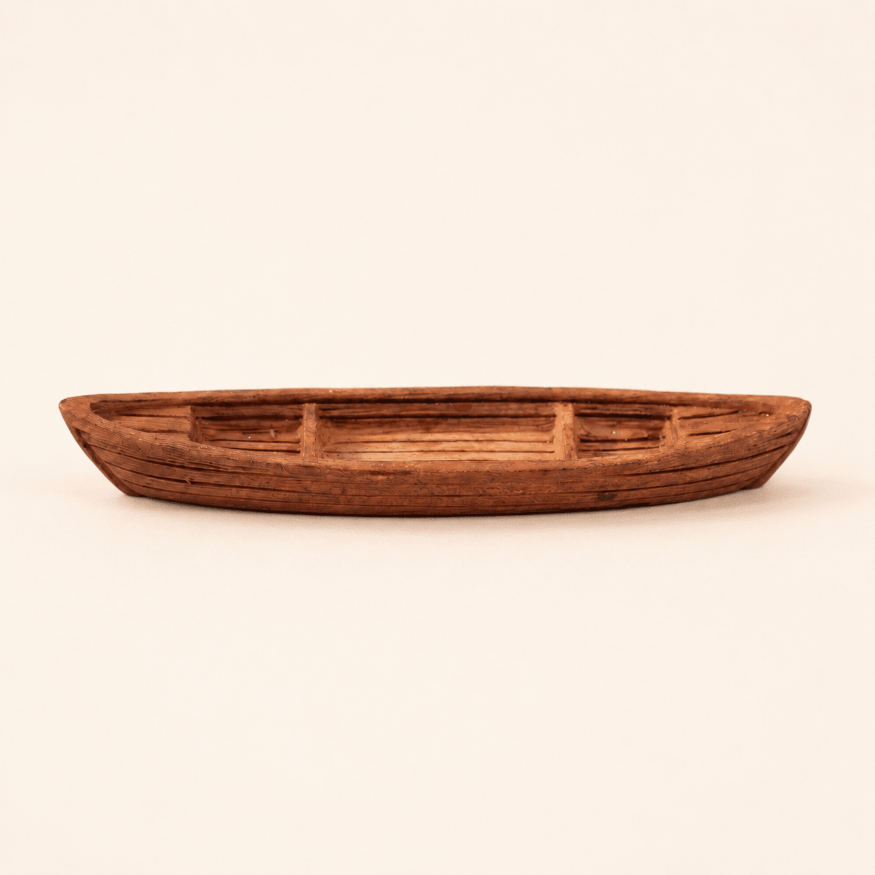 Miniature Canoe Resin Model – Open Hull Wooden Boat 8.9 cm - Ocean Relic Studio- Handcrafted Wooden Ship Model
