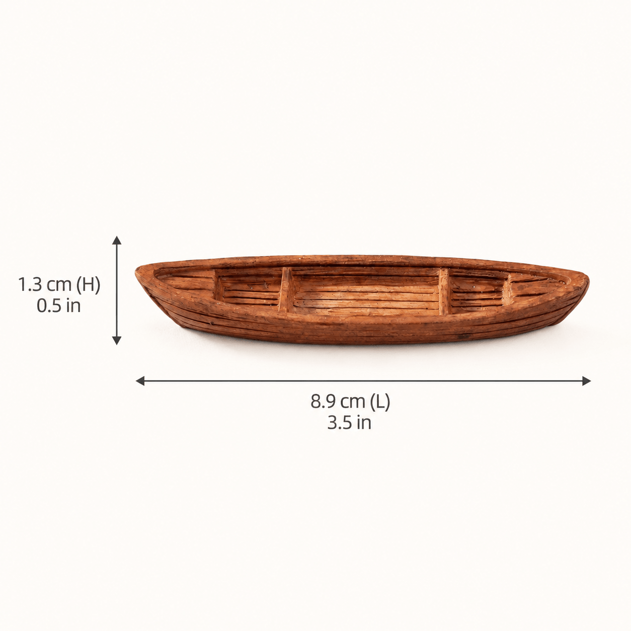 Miniature Canoe Resin Model – Open Hull Wooden Boat 8.9 cm - Ocean Relic Studio- Handcrafted Wooden Ship Model