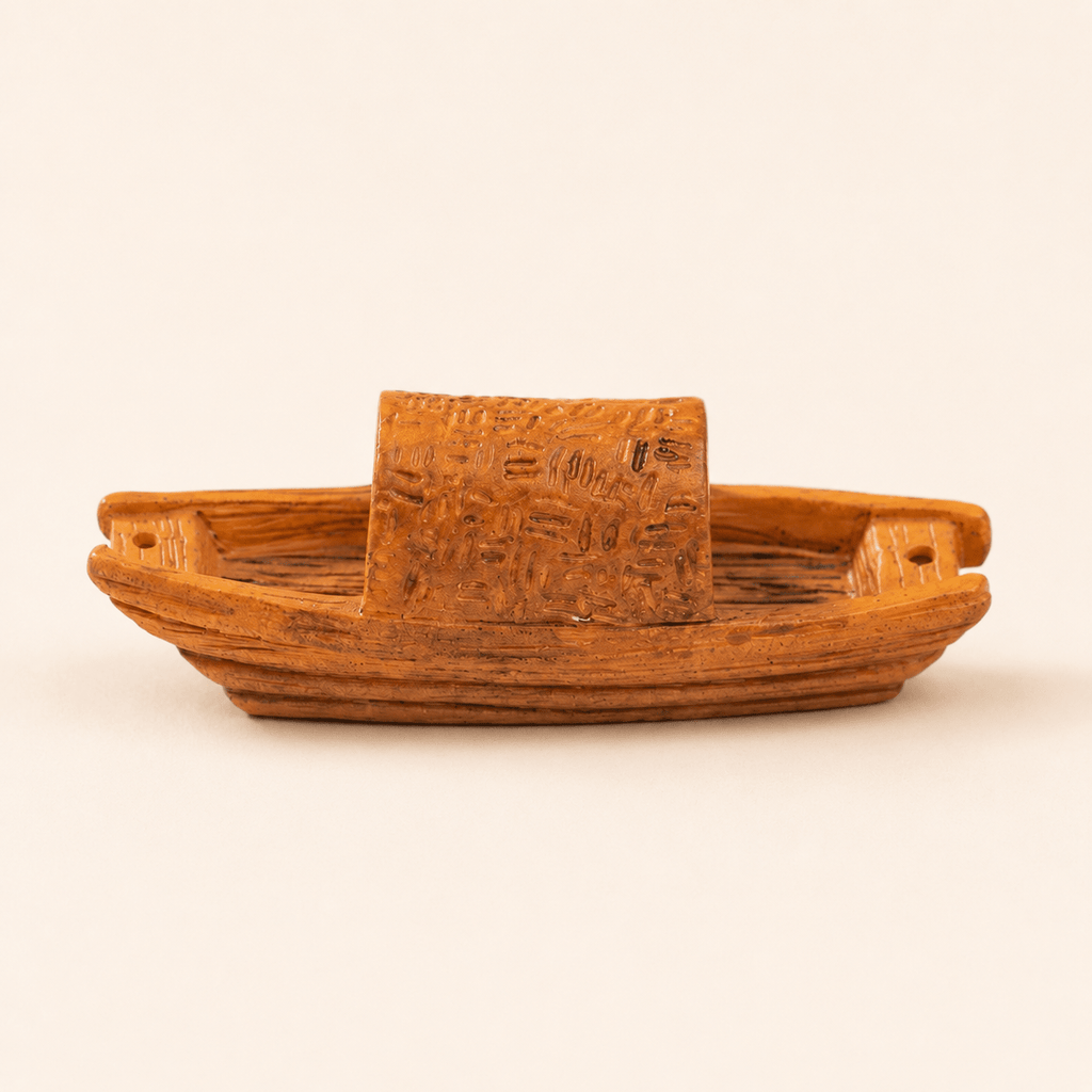 Miniature Chinese Cabin Boat Resin Model – River Sampan 4.1 cm - Ocean Relic Studio- Handcrafted Wooden Ship Model