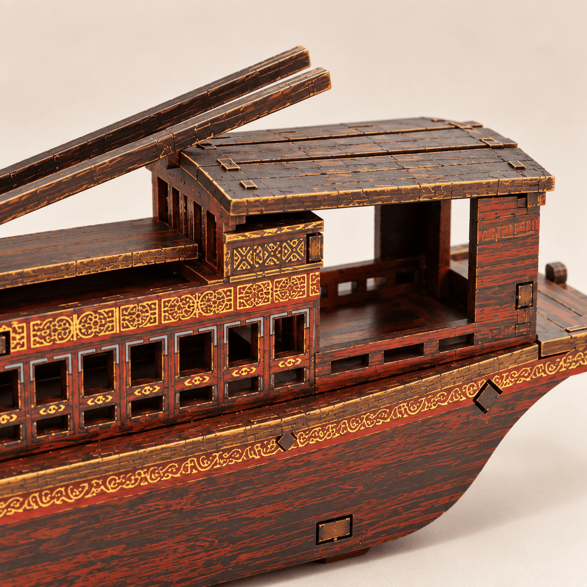 Nanhu Red Boat Wooden Ship Model – Classic 22 cm - Ocean Relic Studio