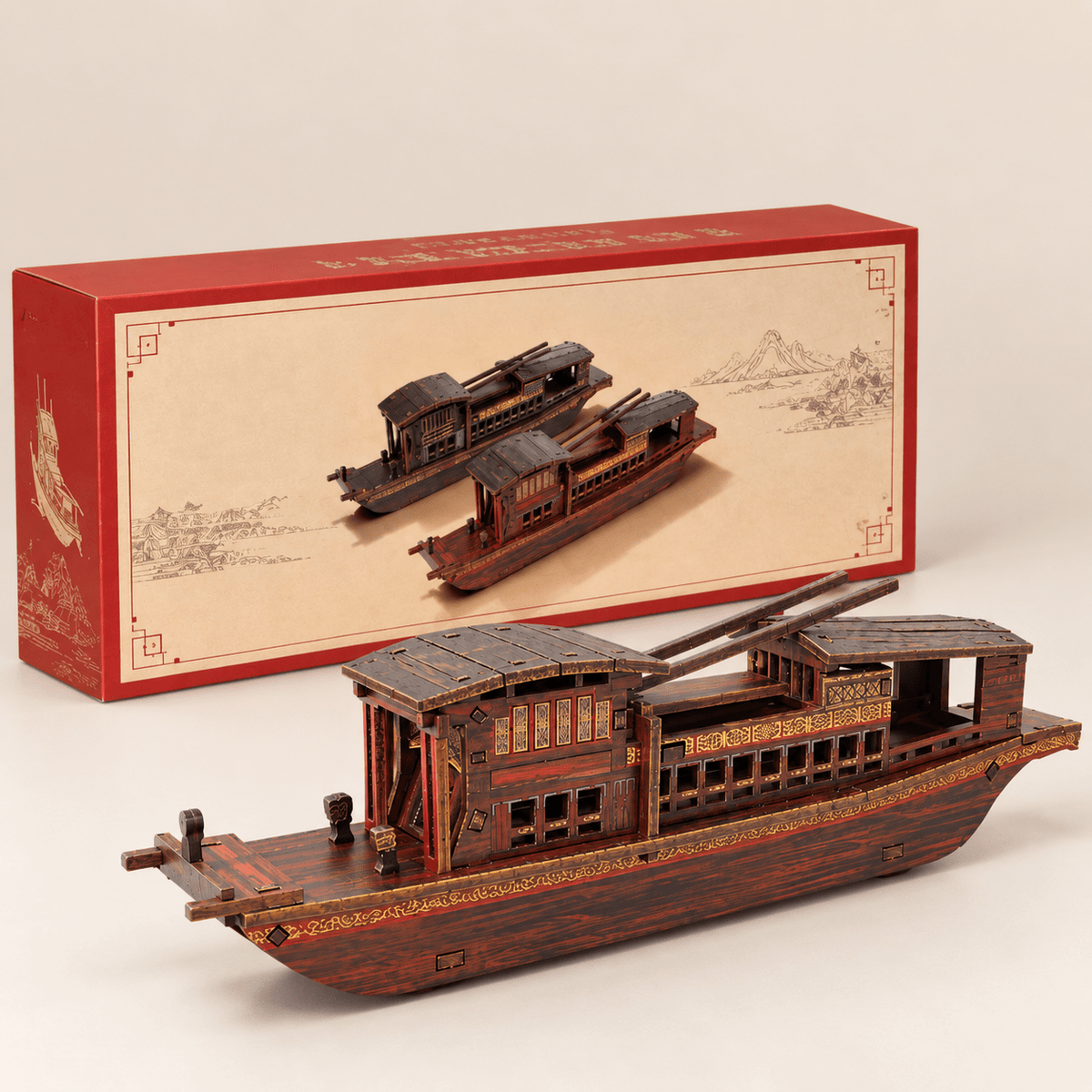 Nanhu Red Boat Wooden Ship Model – Classic 22 cm - Ocean Relic Studio