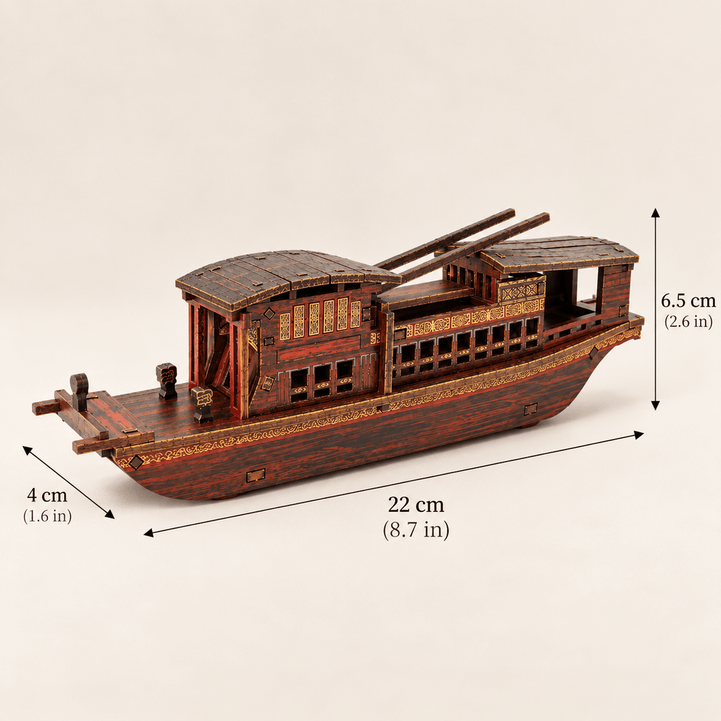 Nanhu Red Boat Wooden Ship Model – Classic 22 cm - Ocean Relic Studio