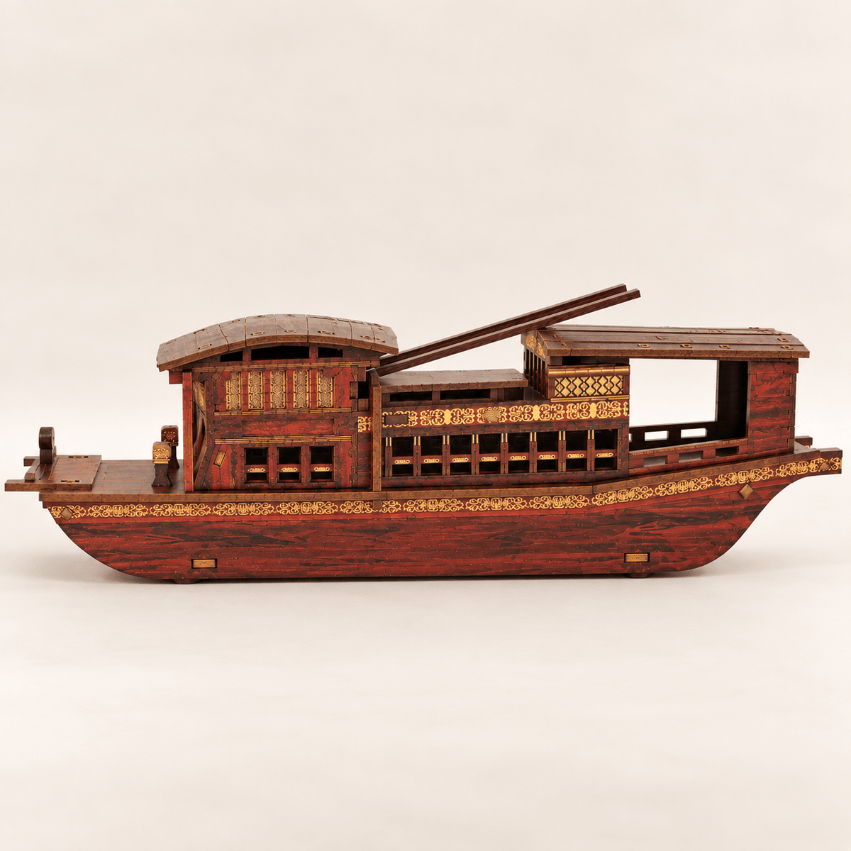 Nanhu Red Boat Wooden Ship Model – Classic 38 cm - Ocean Relic Studio