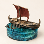 Odyssey Warship Hand-Painted Resin Ship Model with Ocean Base - Ocean Relic Studio