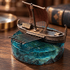 Odyssey Warship Hand-Painted Resin Ship Model with Ocean Base - Ocean Relic Studio