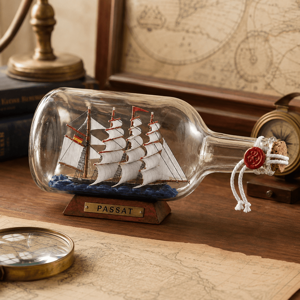 Passat Ship in a Bottle – German Flying P-Liner Nautical Decor - Ocean Relic Studio- Handcrafted Wooden Ship Model