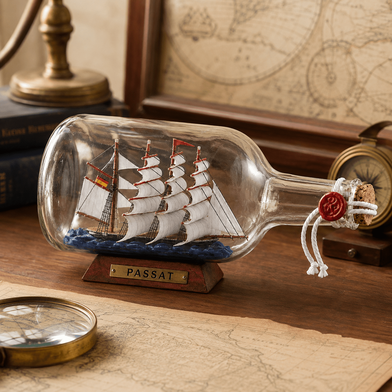 Passat Ship in a Bottle – German Flying P-Liner Nautical Decor - Ocean Relic Studio- Handcrafted Wooden Ship Model