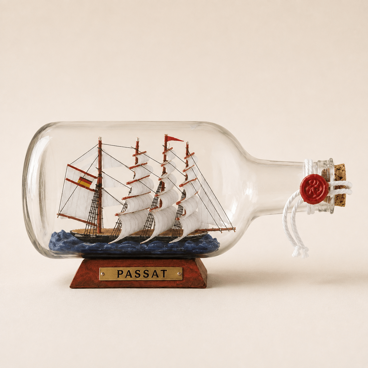 Passat Ship in a Bottle – German Flying P-Liner Nautical Decor - Ocean Relic Studio- Handcrafted Wooden Ship Model