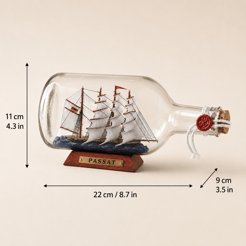 Passat Ship in a Bottle – German Flying P-Liner Nautical Decor - Ocean Relic Studio- Handcrafted Wooden Ship Model