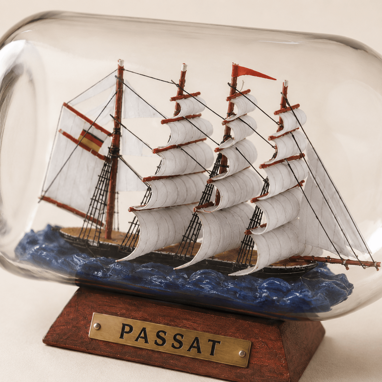 Passat Ship in a Bottle – German Flying P-Liner Nautical Decor - Ocean Relic Studio- Handcrafted Wooden Ship Model