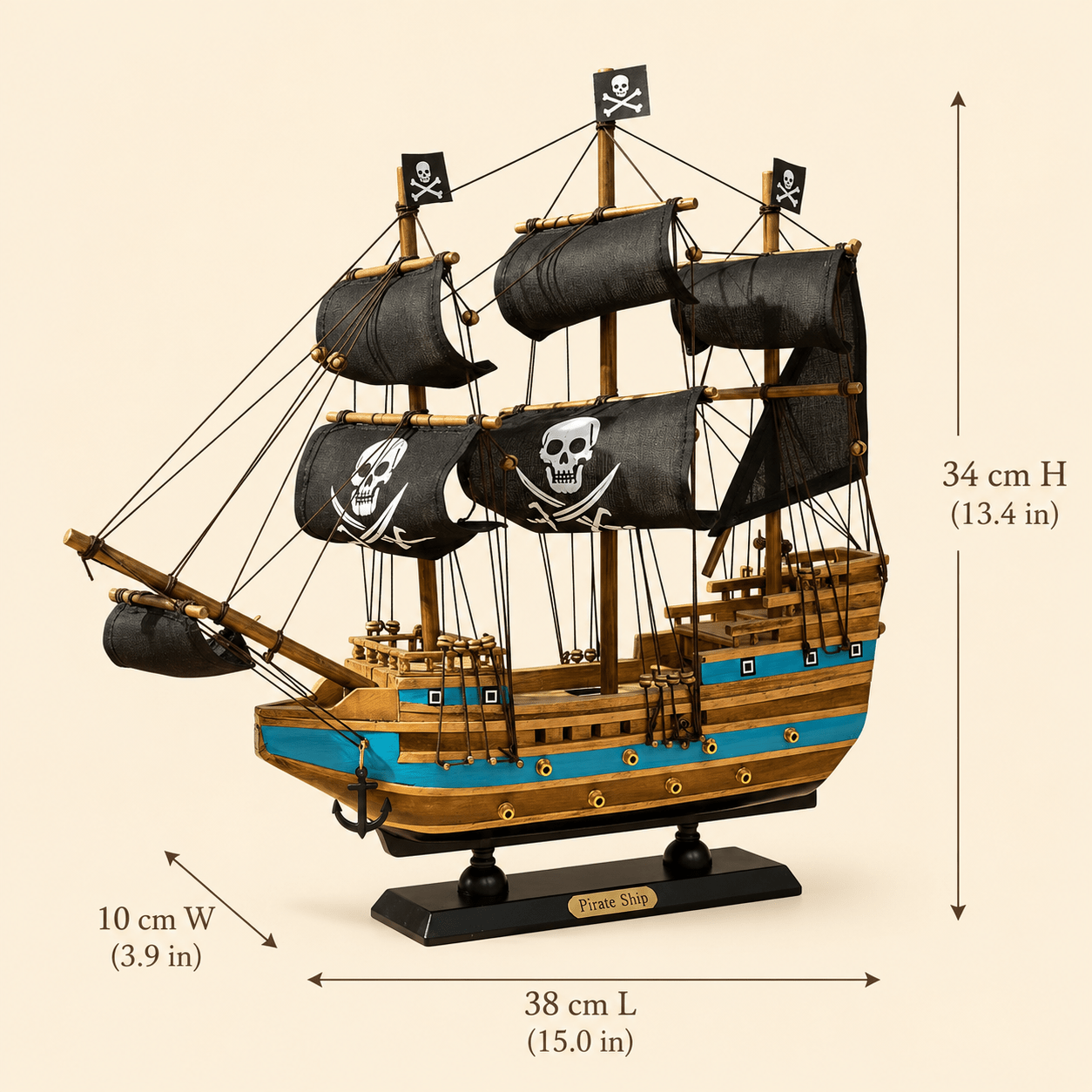 Pirate Ship Wooden Ship Model – Classic 38 cm - Ocean Relic Studio- Handcrafted Wooden Ship Model
