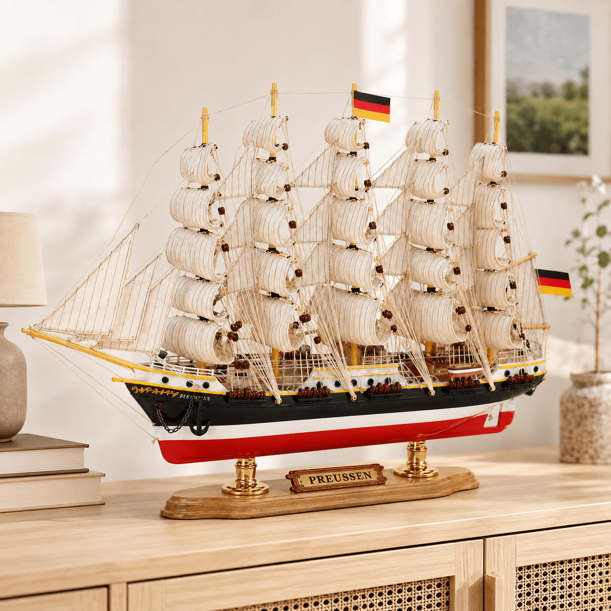 Preussen Wooden Ship Model – Premium 52 cm - Ocean Relic Studio- Handcrafted Wooden Ship Model