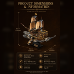 Product dimensions and information for a steampunk retro whale ship model on a dark background.