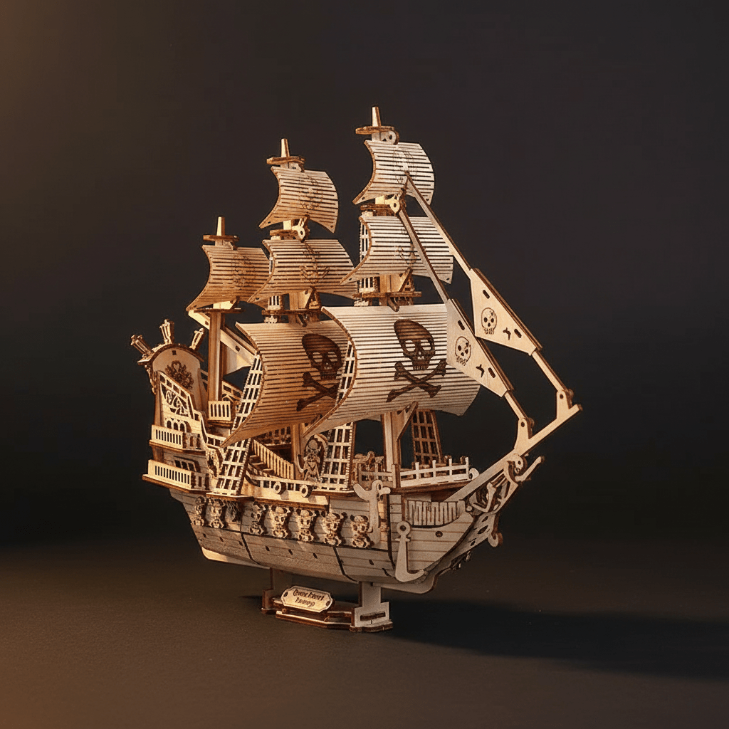 クイーン・アンズ・リベンジ模型キット — 290ピース木製船パズル - Ocean Relic Studio