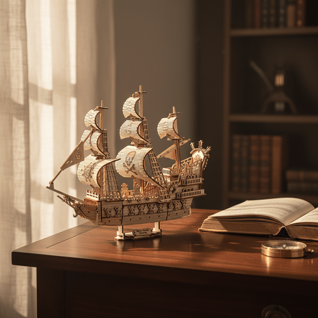 クイーン・アンズ・リベンジ模型キット — 290ピース木製船パズル - Ocean Relic Studio