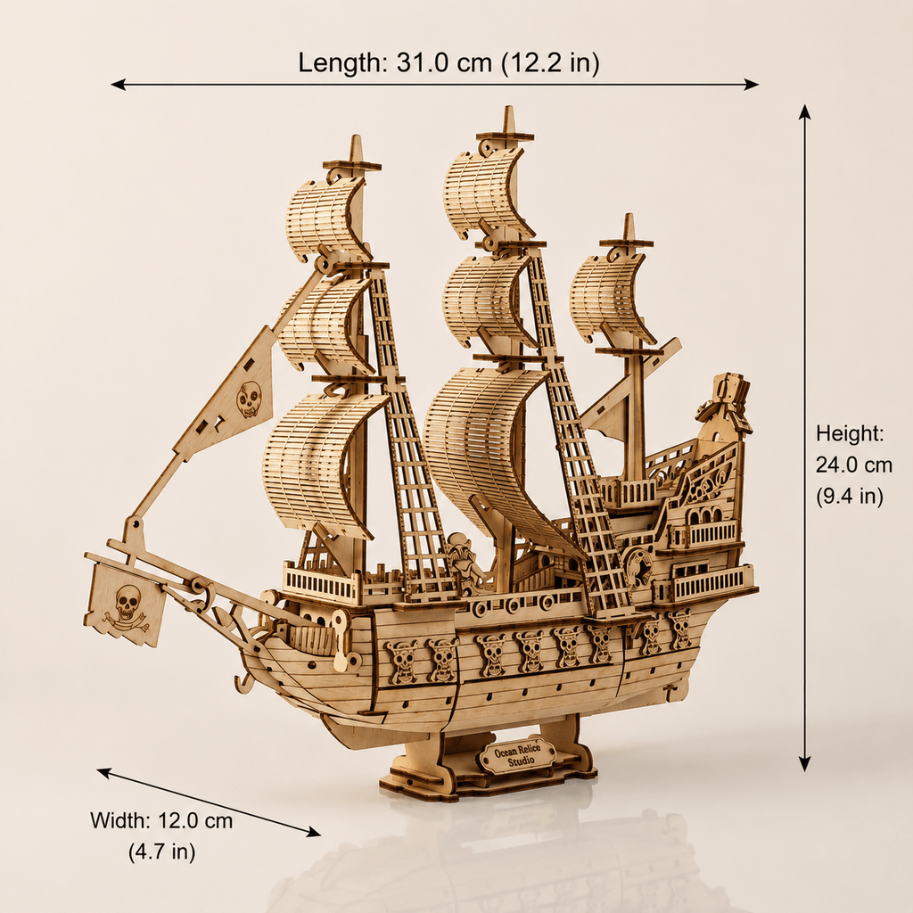 Queen Anne's Revenge Wooden Ship Model Kit – 290-Piece 3D Puzzle - Ocean Relic Studio