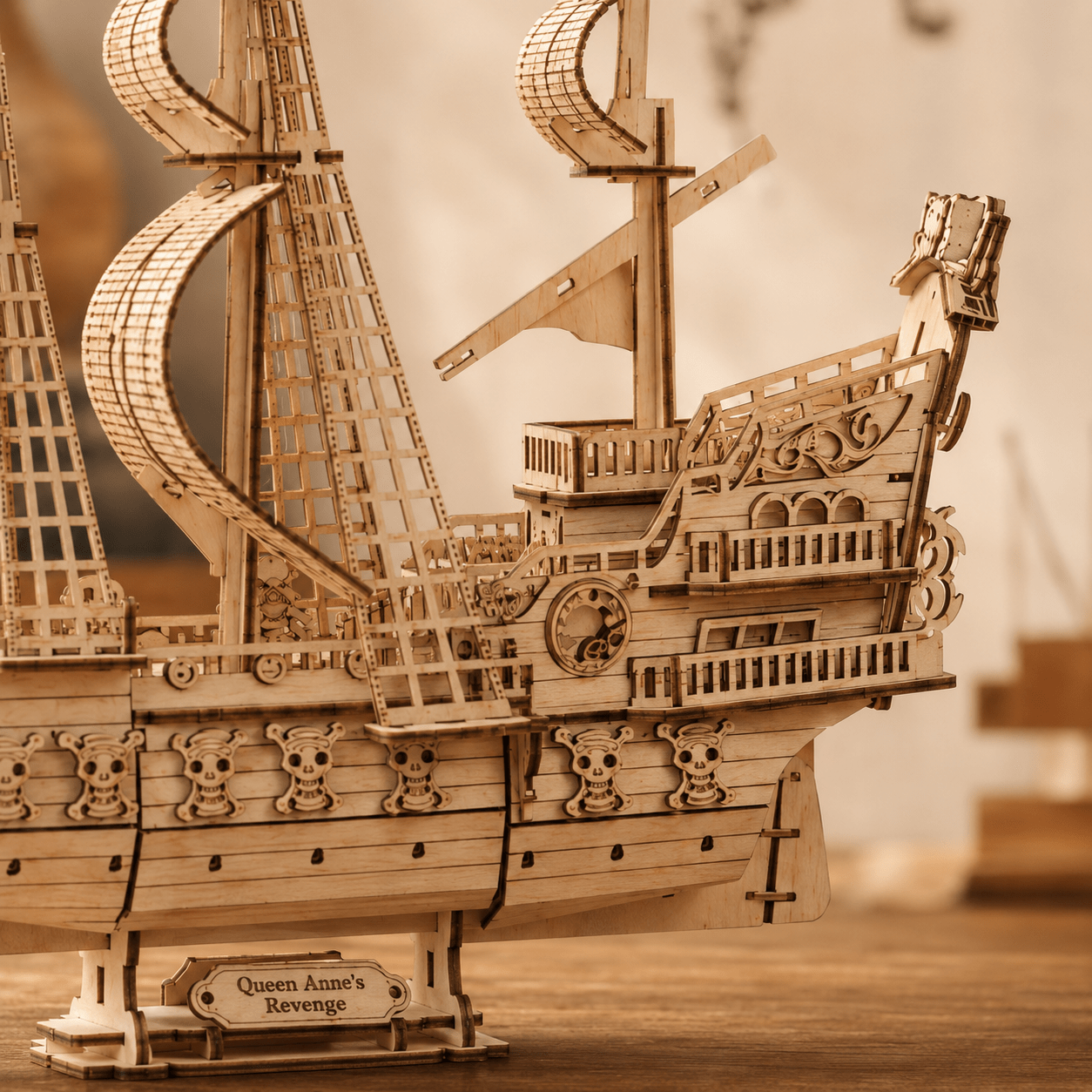 Queen Anne's Revenge Wooden Ship Model Kit – 290-Piece 3D Puzzle - Ocean Relic Studio- Handcrafted Wooden Ship Model
