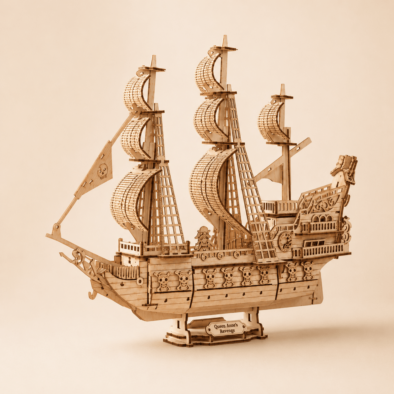 Queen Anne's Revenge Wooden Ship Model Kit – 290-Piece 3D Puzzle - Ocean Relic Studio- Handcrafted Wooden Ship Model