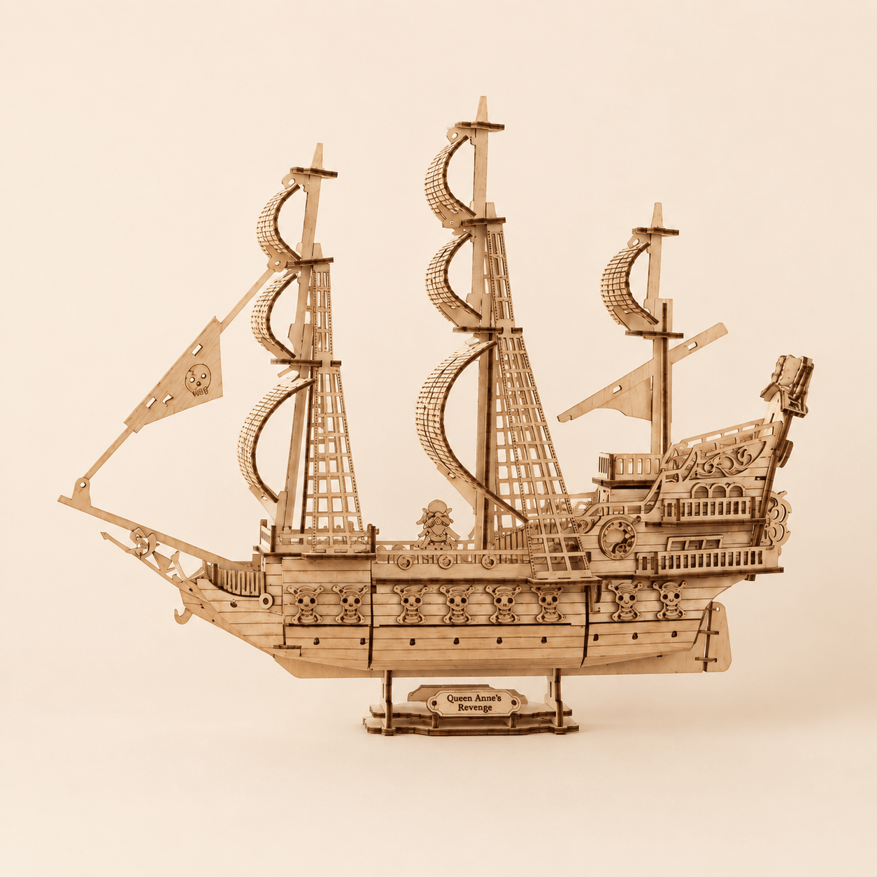 Queen Anne's Revenge Wooden Ship Model Kit – 290-Piece 3D Puzzle - Ocean Relic Studio- Handcrafted Wooden Ship Model