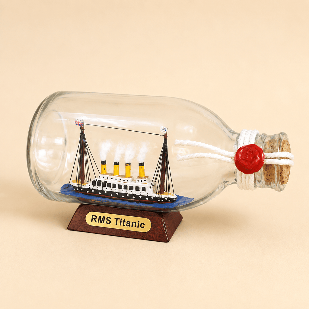 RMS Titanic Ship in a Bottle Model – Classic 14.5 cm - Ocean Relic Studio- Handcrafted Wooden Ship Model