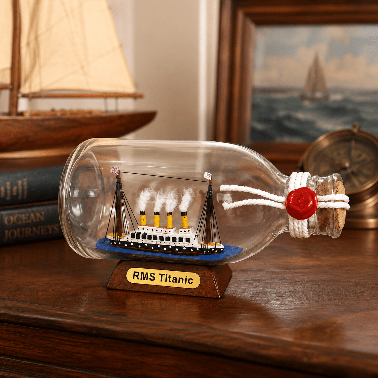 RMS Titanic Ship in a Bottle Model – Classic 14.5 cm - Ocean Relic Studio- Handcrafted Wooden Ship Model