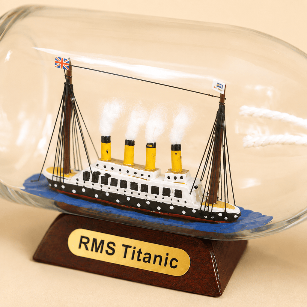 RMS Titanic Ship in a Bottle Model – Classic 14.5 cm - Ocean Relic Studio- Handcrafted Wooden Ship Model