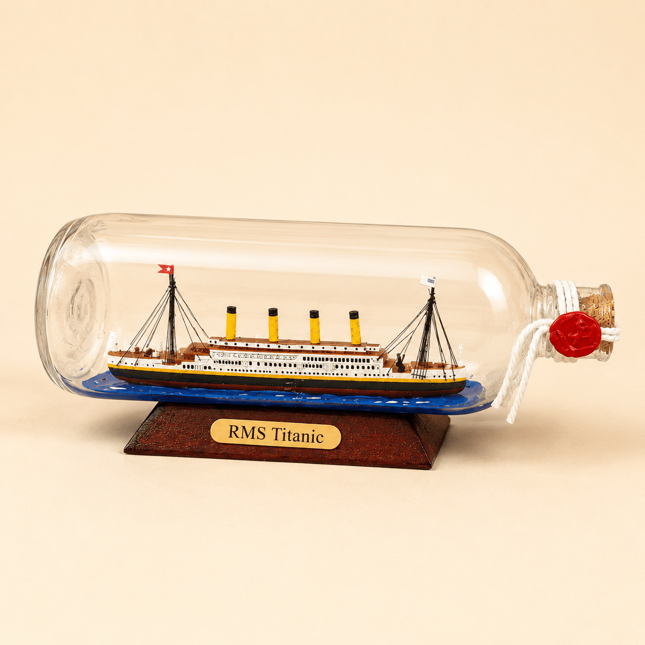 RMS Titanic Ship in a Bottle Model – Classic 24 cm - Ocean Relic Studio- Handcrafted Wooden Ship Model