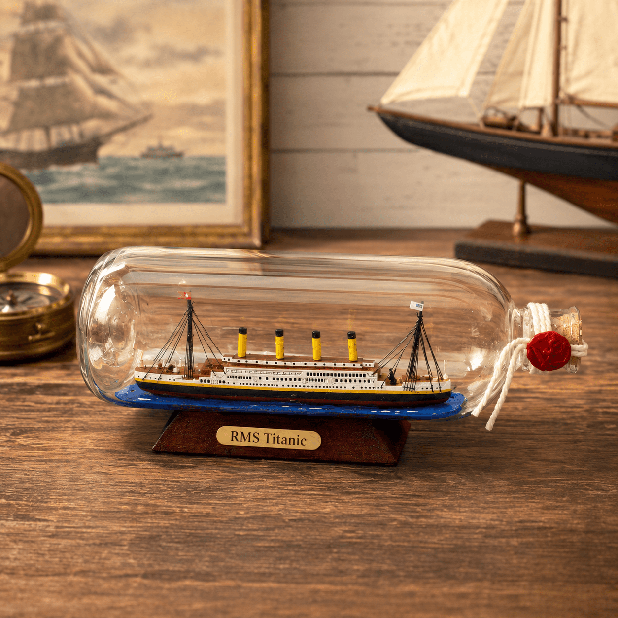 RMS Titanic Ship in a Bottle Model – Classic 24 cm - Ocean Relic Studio- Handcrafted Wooden Ship Model