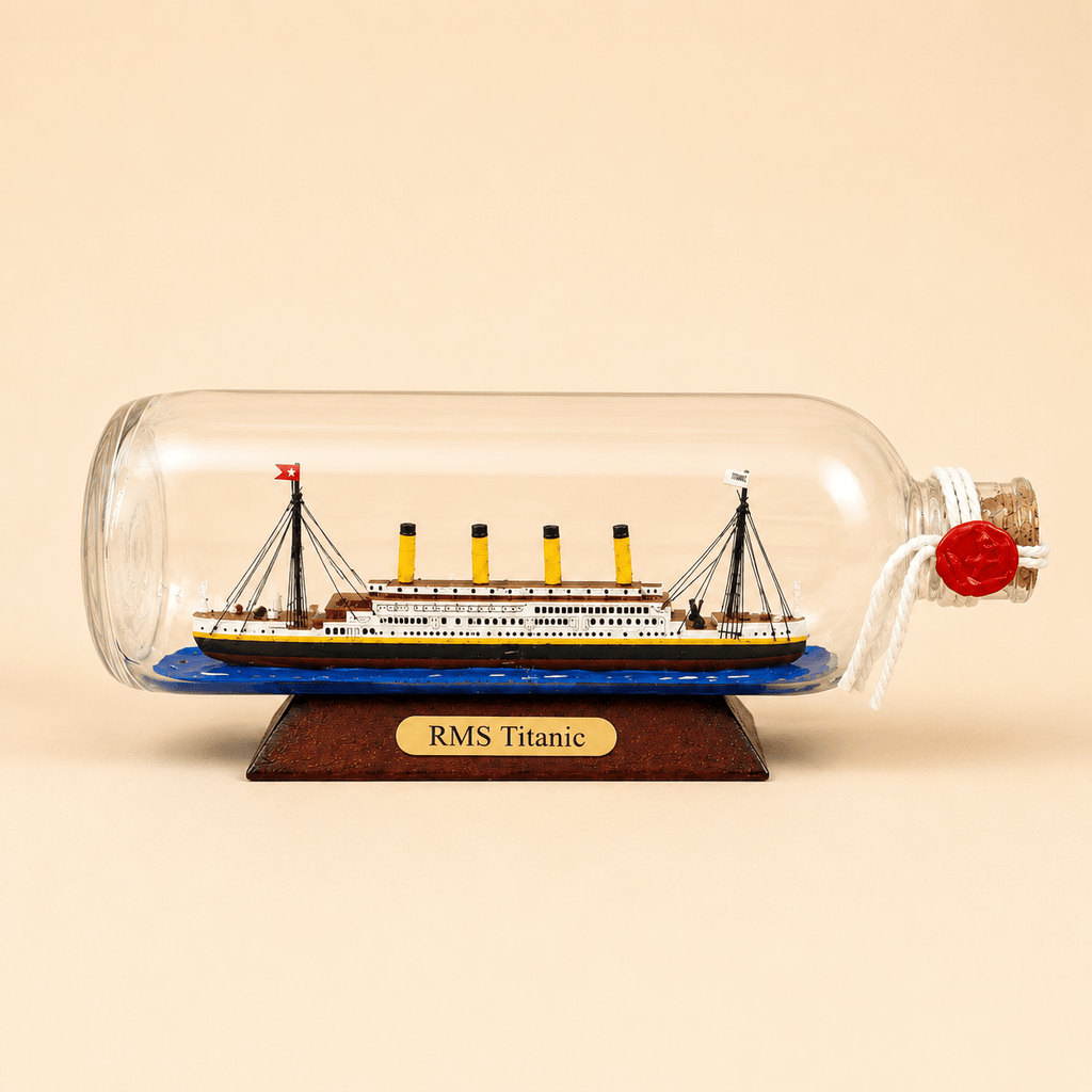 RMS Titanic Ship in a Bottle Model – Classic 24 cm - Ocean Relic Studio- Handcrafted Wooden Ship Model