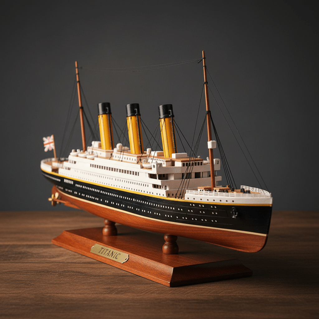 Modello RMS Titanic — replica in legno di transatlantico con base espositiva - Ocean Relic Studio
