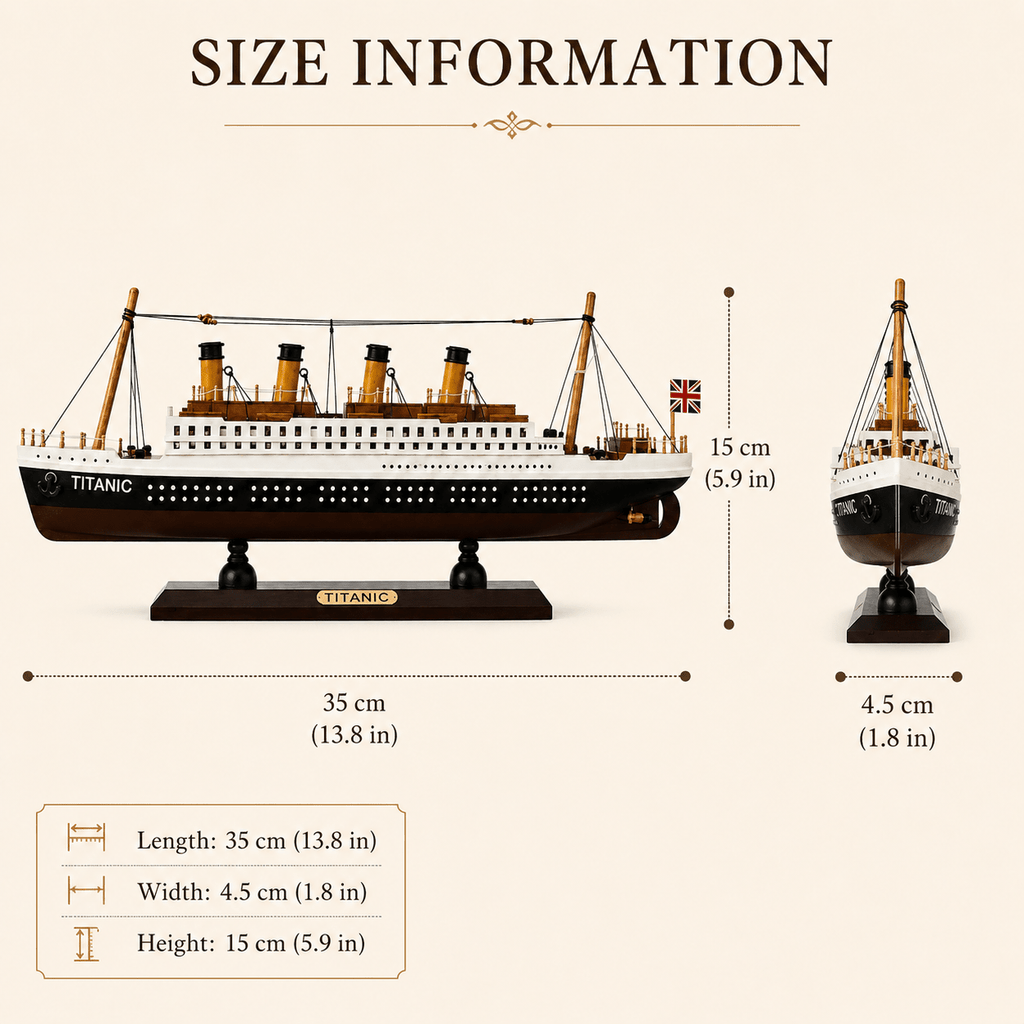 RMS Titanic Wooden Ship Model – Classic 35 cm - Ocean Relic Studio- Handcrafted Wooden Ship Model