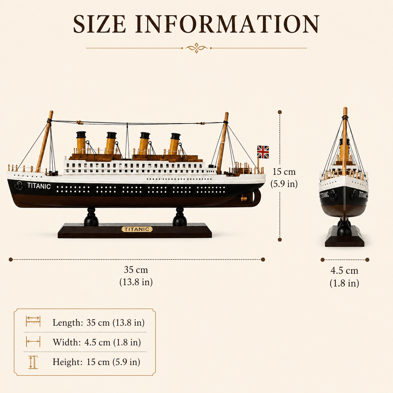 RMS Titanic Wooden Ship Model – Classic 35 cm - Ocean Relic Studio- Handcrafted Wooden Ship Model