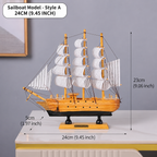 Model sailboat with dimensions indicated on a gray background