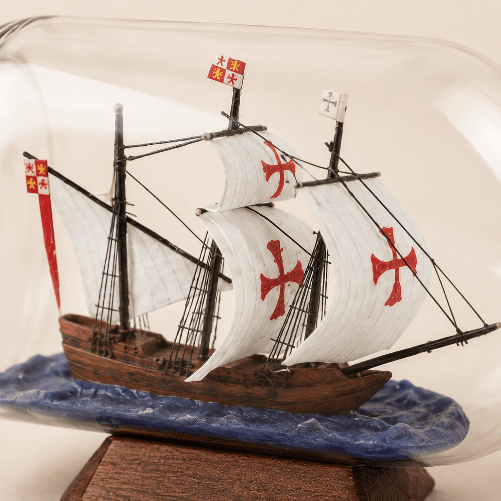 Santa Maria Ship in a Bottle – Columbus Voyage Nautical Decor - Ocean Relic Studio- Handcrafted Wooden Ship Model
