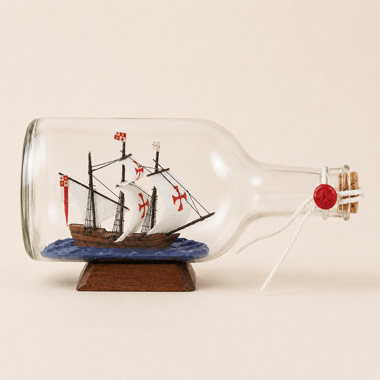Santa Maria Ship in a Bottle – Columbus Voyage Nautical Decor - Ocean Relic Studio- Handcrafted Wooden Ship Model