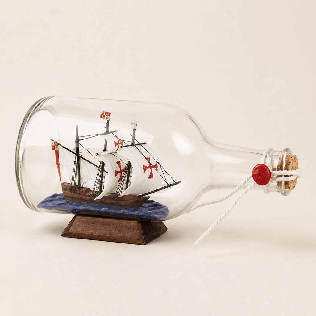 Santa Maria Ship in a Bottle – Columbus Voyage Nautical Decor - Ocean Relic Studio- Handcrafted Wooden Ship Model