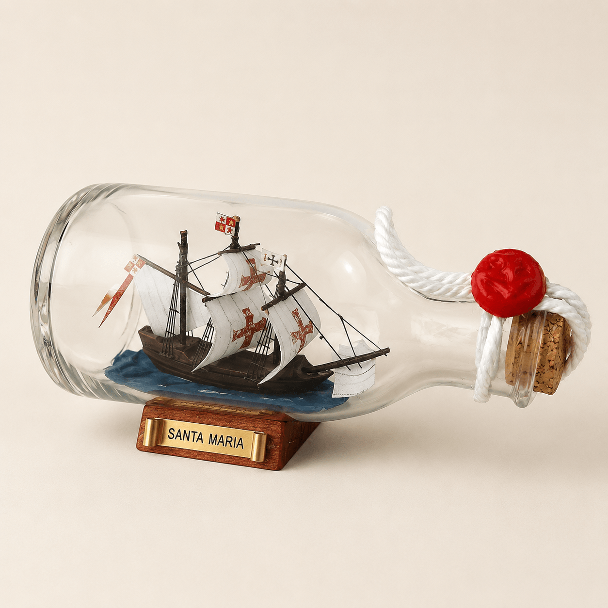Santa Maria Ship in a Bottle – Handcrafted Nautical Decor - Ocean Relic Studio- Handcrafted Wooden Ship Model
