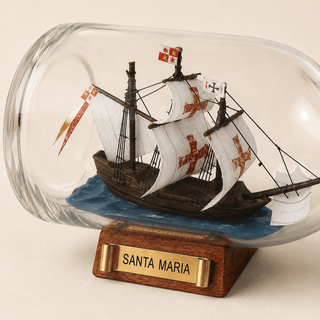 Santa Maria Ship in a Bottle – Handcrafted Nautical Decor - Ocean Relic Studio- Handcrafted Wooden Ship Model