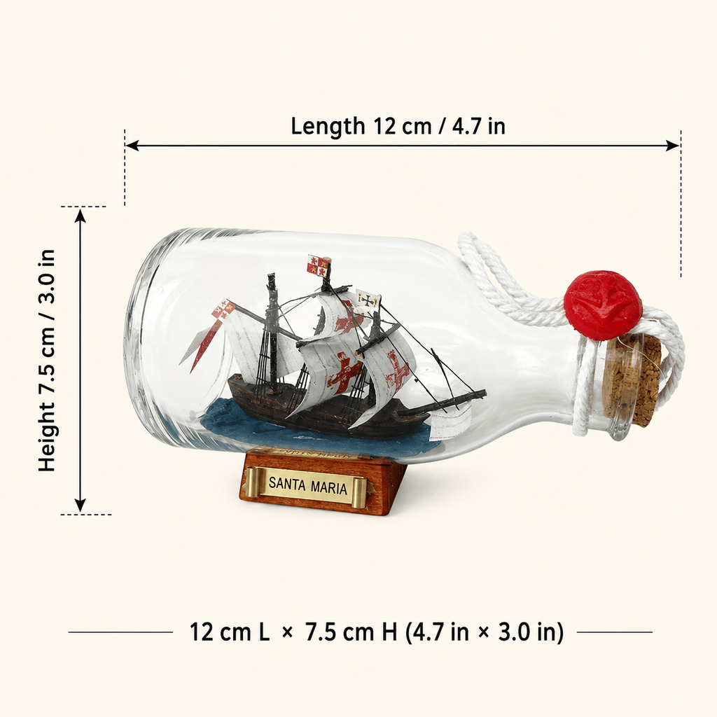 Santa Maria Ship in a Bottle – Handcrafted Nautical Decor - Ocean Relic Studio- Handcrafted Wooden Ship Model
