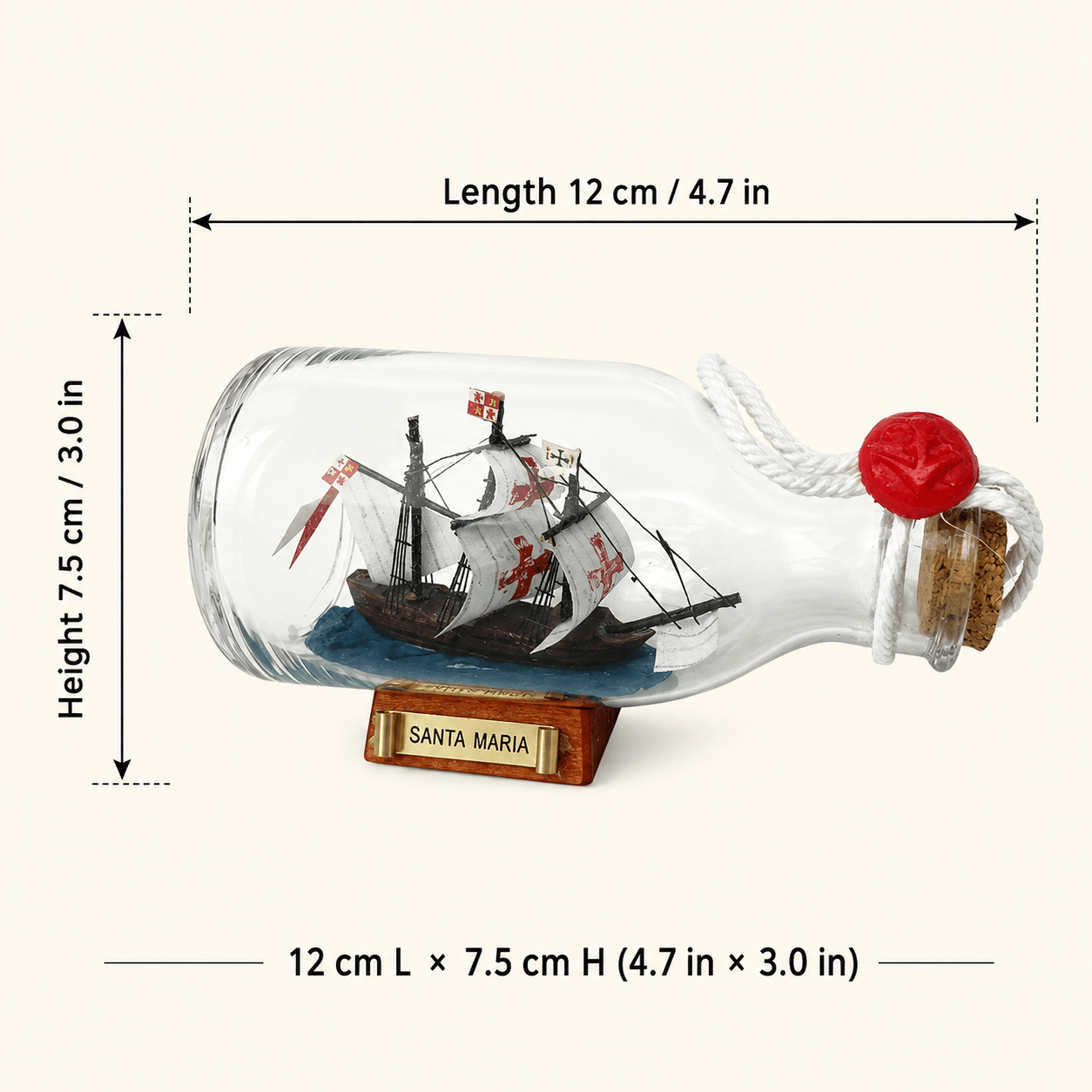 Santa Maria Ship in a Bottle – Handcrafted Nautical Decor - Ocean Relic Studio- Handcrafted Wooden Ship Model