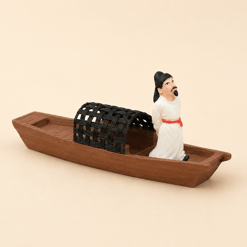 Scholar on River Boat Resin Ship Model – Ancient Chinese Figure - Ocean Relic Studio