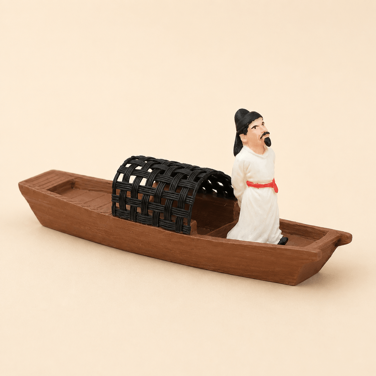 Scholar on River Boat Resin Ship Model – Ancient Chinese Figure - Ocean Relic Studio