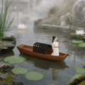 Scholar on River Boat Resin Ship Model – Ancient Chinese Figure - Ocean Relic Studio
