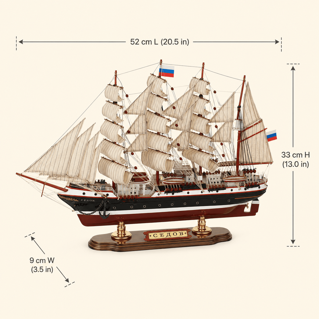Sedov Tall Ship Wooden Ship Model – Premium 52 cm - Ocean Relic Studio