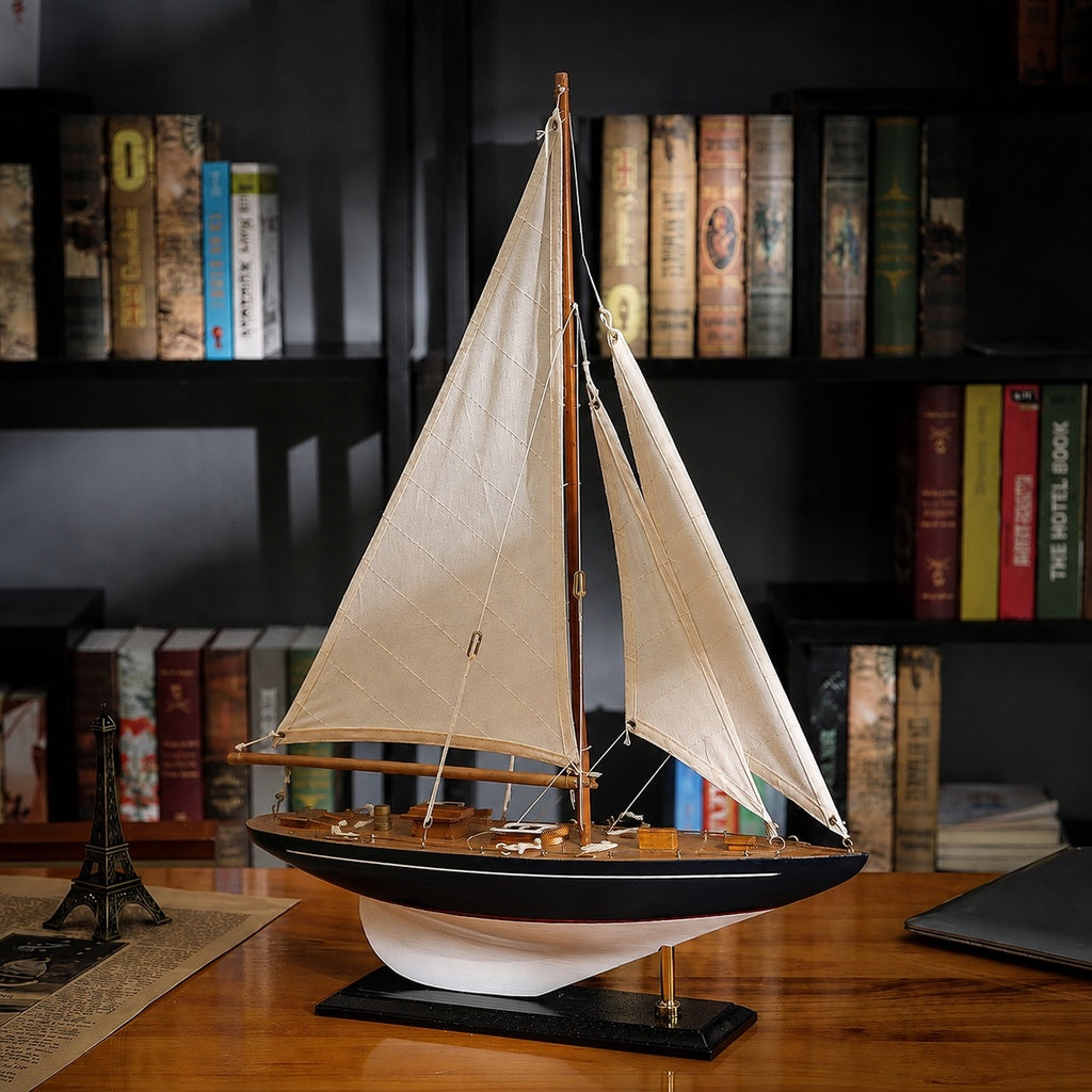 American Single-Mast Sailboat Model – Handcrafted Wooden Sailing Yacht