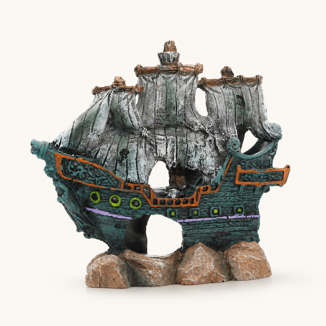 Shipwreck Pirate Sailboat Resin Ship Model – Sunken Ghost Ship with Tattered Sails - Ocean Relic Studio- Handcrafted Wooden Ship Model