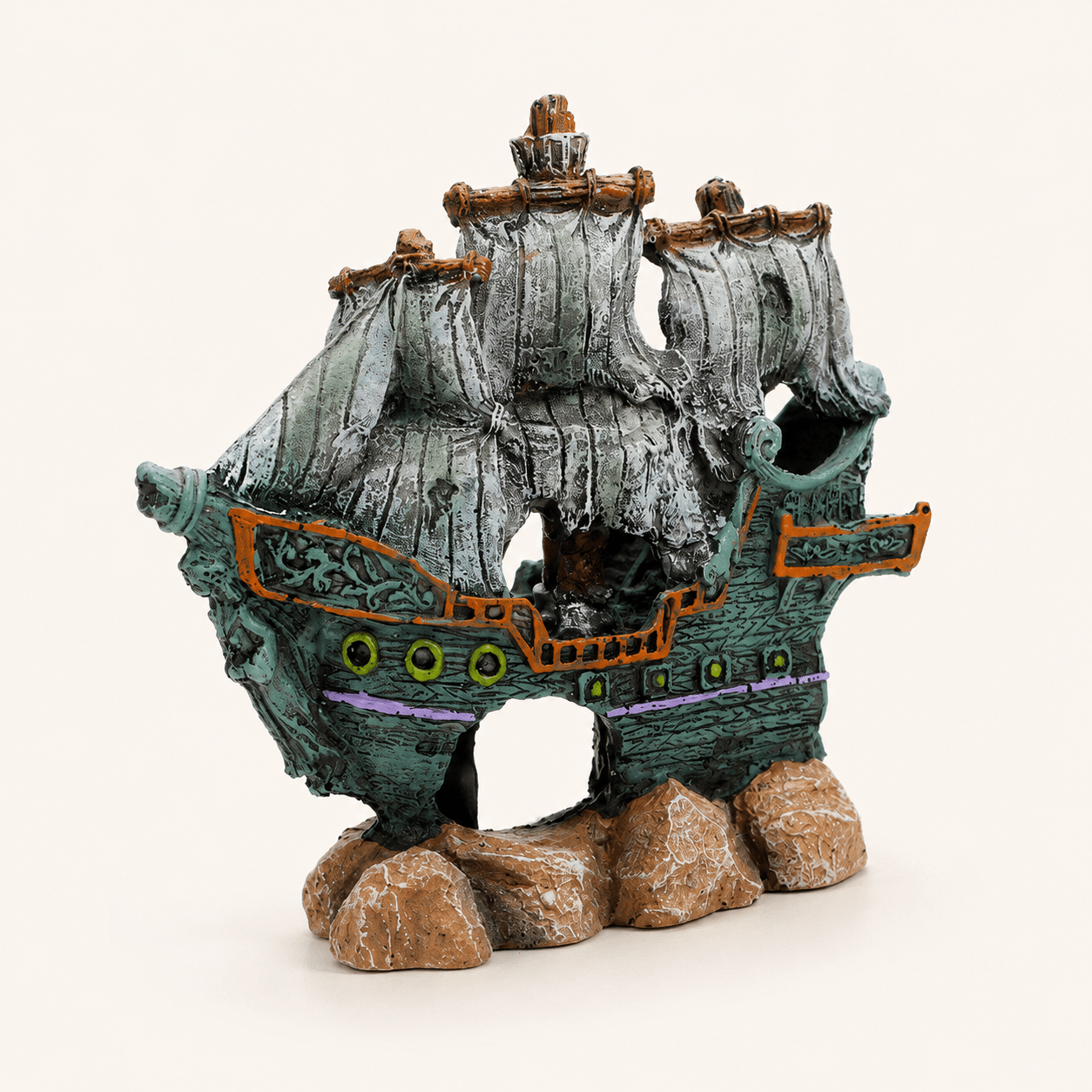 Shipwreck Pirate Sailboat Resin Ship Model – Sunken Ghost Ship with Tattered Sails - Ocean Relic Studio- Handcrafted Wooden Ship Model