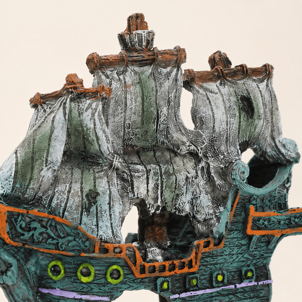 Shipwreck Pirate Sailboat Resin Ship Model – Sunken Ghost Ship with Tattered Sails - Ocean Relic Studio- Handcrafted Wooden Ship Model